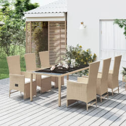 vidaXL Ensemble à manger de jardin et coussins 7 pcs beige poly rotin