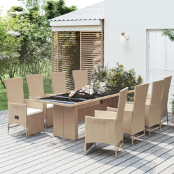 vidaXL Ensemble à manger de jardin et coussins 9 pcs beige Poly rotin