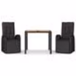 vidaXL Ensemble à manger de jardin 3 pcs Noir Poly rotin et acacia