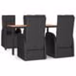 vidaXL Ensemble à manger de jardin 5pcs Noir Poly rotin et acacia