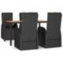 vidaXL Ensemble à manger de jardin 5pcs Noir Poly rotin et acacia