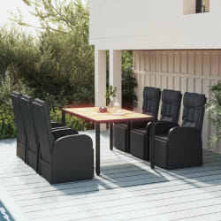 vidaXL Ensemble à manger de jardin 7 pcs Noir Poly rotin et acacia