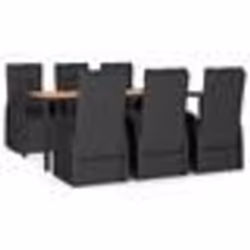 vidaXL Ensemble à manger de jardin 7 pcs Noir Poly rotin et acacia