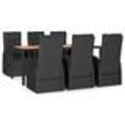 vidaXL Ensemble à manger de jardin 7 pcs Noir Poly rotin et acacia