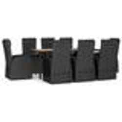 vidaXL Ensemble à manger de jardin 9 pcs Noir Poly rotin et acacia