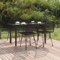 vidaXL Ensemble à manger de jardin 5 pcs Noir Résine tressée