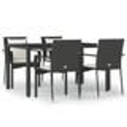 vidaXL Ensemble à manger de jardin coussins 5pcs Noir Résine tressée