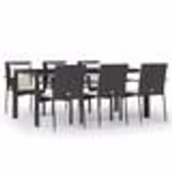 vidaXL Ensemble à manger de jardin coussins 7pcs Noir Résine tressée