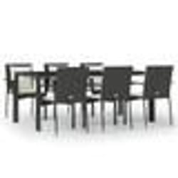 vidaXL Ensemble à manger de jardin coussins 7pcs Noir Résine tressée