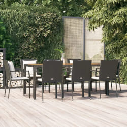 vidaXL Ensemble à manger jardin 9pcs et coussins noir résine tressée