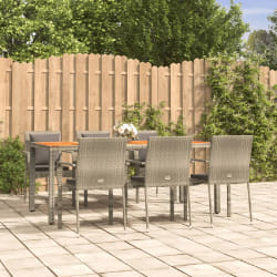 vidaXL Ensemble à manger jardin et coussins 7 pcs gris rotin