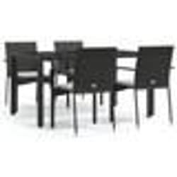 vidaXL Ensemble à manger de jardin coussins 5pcs Noir Résine tressée
