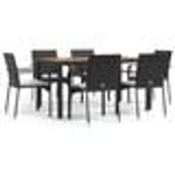 vidaXL Ensemble à manger de jardin coussins 7pcs Noir Résine tressée