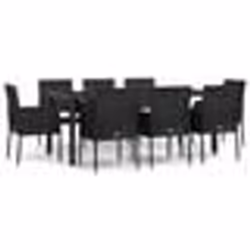 vidaXL Ensemble à manger jardin 9pcs et coussins noir résine tressée