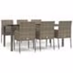 vidaXL Ensemble à manger jardin et coussins 7 pcs gris rotin