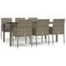 vidaXL Ensemble à manger jardin et coussins 7 pcs gris rotin