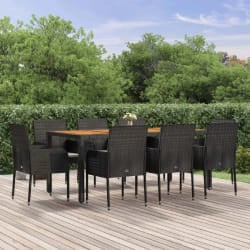 vidaXL Ensemble à manger jardin 9pcs et coussins noir résine tressée