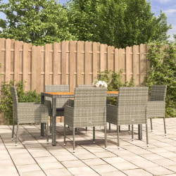 vidaXL Ensemble à manger jardin et coussins 7 pcs gris rotin