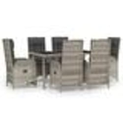 vidaXL Ensemble à manger jardin et coussins 7 pcs gris rotin