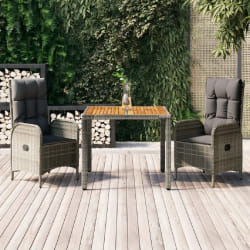 vidaXL Ensemble à manger de jardin 3 pcs coussins gris résine tressée