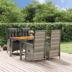 vidaXL Ensemble à manger de jardin 5 pcs coussins gris résine tressée