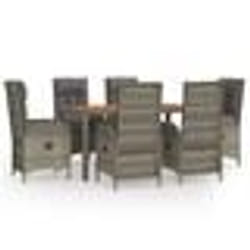 vidaXL Ensemble à manger jardin et coussins 7 pcs gris rotin