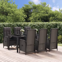 vidaXL Ensemble à manger jardin et coussins 7 pcs Noir et gris Rotin