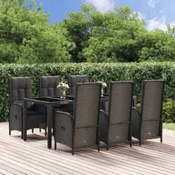 vidaXL Ensemble à manger jardin et coussins 7 pcs Noir et gris Rotin