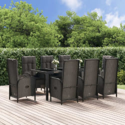 vidaXL Ensemble à manger de jardin 9pcs et coussins noir et gris
