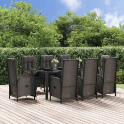 vidaXL Ensemble à manger jardin 9pcs et coussins noir résine tressée