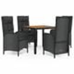 vidaXL Ensemble à manger de jardin coussins 5pcs Noir Résine tressée
