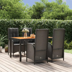 vidaXL Ensemble à manger de jardin coussins 5pcs Noir Résine tressée