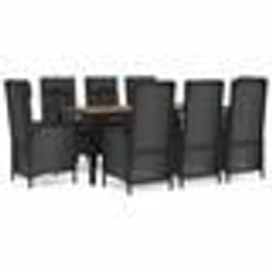 vidaXL Ensemble à manger jardin 9pcs et coussins noir résine tressée