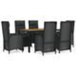 vidaXL Ensemble à manger de jardin coussins 7pcs Noir Résine tressée