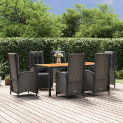 vidaXL Ensemble à manger de jardin coussins 7pcs Noir Résine tressée