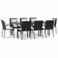 vidaXL Ensemble à manger jardin 9pcs et coussins noir résine tressée
