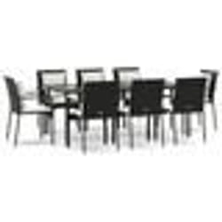 vidaXL Ensemble à manger jardin 9pcs et coussins noir résine tressée
