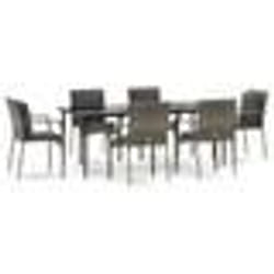 vidaXL Ensemble à manger jardin et coussins 7 pcs Noir et gris Rotin