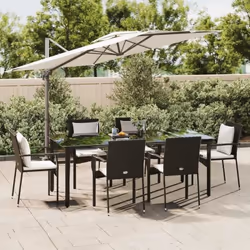 vidaXL Ensemble à manger de jardin coussins 7pcs Noir Résine tressée