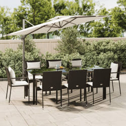 Mobilier à dîner de jardin 9pcs et coussins noir résine tressée