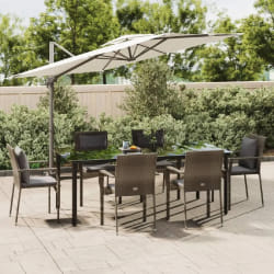 vidaXL Ensemble à manger jardin et coussins 7 pcs Noir et gris Rotin