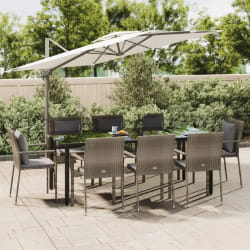 vidaXL Ensemble à manger de jardin 9pcs et coussins noir et gris