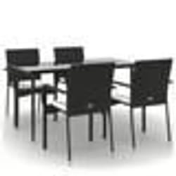 vidaXL Ensemble à manger de jardin coussins 5pcs Noir Résine tressée