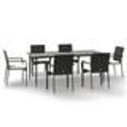 vidaXL Ensemble à manger de jardin coussins 7pcs Noir Résine tressée