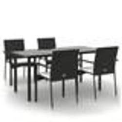 vidaXL Ensemble à manger de jardin coussins 5pcs Noir Résine tressée
