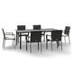 vidaXL Ensemble à manger de jardin coussins 7pcs Noir Résine tressée
