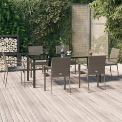 vidaXL Ensemble à manger jardin et coussins 7 pcs Noir et gris Rotin
