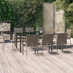 vidaXL Ensemble à manger de jardin 9pcs et coussins noir et gris