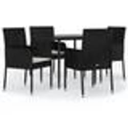 vidaXL Ensemble à manger de jardin coussins 5pcs Noir Résine tressée