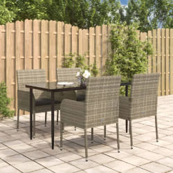 vidaXL Ensemble à manger de jardin coussins 5 pcs noir et gris